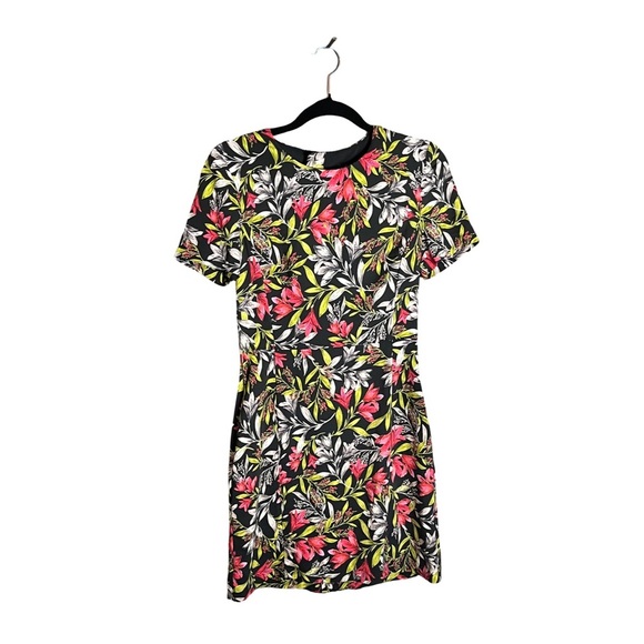 French Connection Cadencia Mini Stretch Black Dress 4 Floral Fit & Flare - Picture 2 of 16
